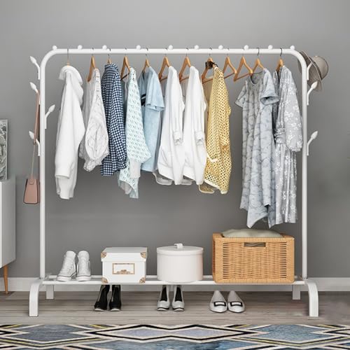 Space-Saving Laundry Drying Rack, Apartment & Dorm Clothes Organizer Stand, Reinforced Iron-PP Frame & Bottom Shelves White - color: White