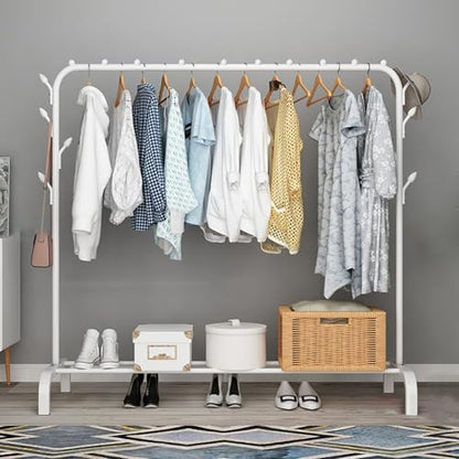 Space-Saving Laundry Drying Rack, Apartment & Dorm Clothes Organizer Stand, Reinforced Iron-PP Frame & Bottom Shelves White - color: White