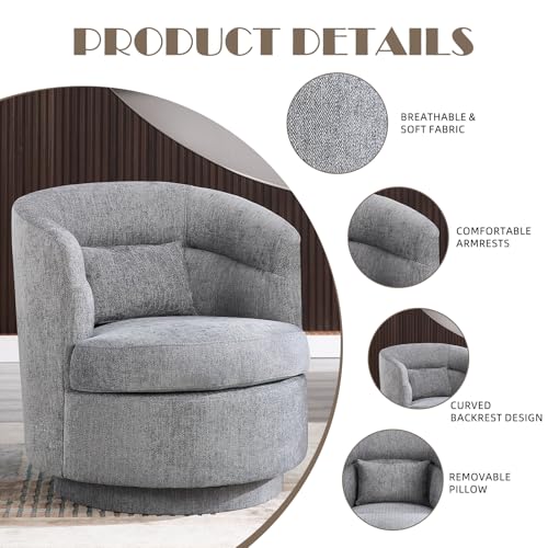 Swivel Accent Chair, 360 Degree Round Swivel Barrel Chair with Pillow, Upholstered Comfy Barrel Armchair Single Club Sofa Chair for Living Room,Bedroom, Reading Room, Dark Grey - color: Dark Grey