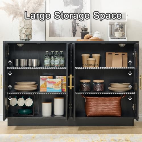 Okvnbjk Modern Sideboard Buffet Cabinet with Storage, Black | Fluted Coffee Bar Cabinet with 4 Doors & Adjustable Shelves for Kitchen, Dining Room, Living Room & Hallway - color: Black