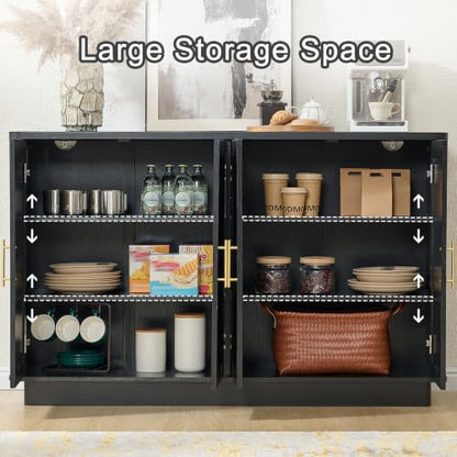 Okvnbjk Modern Sideboard Buffet Cabinet with Storage, Black | Fluted Coffee Bar Cabinet with 4 Doors & Adjustable Shelves for Kitchen, Dining Room, Living Room & Hallway - color: Black
