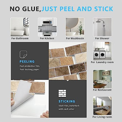 URCOLOR 10-Sheet Stick on Backsplash for Kitchen,12"x12" Peel and Stick Self Adhesive Wall Tiles Back Splashes for Bathroom Brown Marble Look - color: Brown Marble