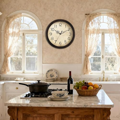 KECYET 16" Wall Clock Large Battery Operated Quartz Silent Quartz (Bronze) | Kitchen Clock Living Room Retro Rustic Kitchen Bathroom Home Office Bronze - size: 16 Inch