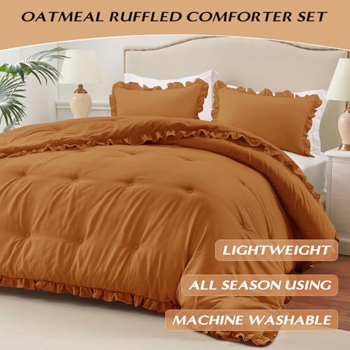 Twin Comforter Set Burnt Orange - Ruffle Comforter for Twin Size Bed, Fluffy Twin Size Comforter Set for All Seasons, 2 Pieces Shabby Chic Bedding Sets(1 Comforter & 1 Pillow Sham) - color: Burnt Orange, size: Twin