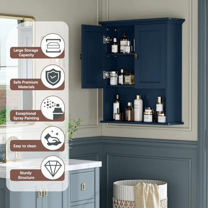 Over The Toilet Storage Cabinet, Wall Mounted Medicine Cabinet Bathroom Wall Cabinet with Build-in Spirit Level Cupboard Adjustable Shelves for Bathroom Laundry Room Kitchen, Ultramarine - color: Ultramarine