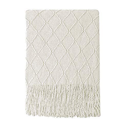 BOURINA Beige Throw Blanket 60x80 Inch Boho Knitted Soft Throw Sofa Blanket | Knitted Throw Blanket 60x80 Inches, Soft Lightweight Boho Weave Throw Decorative Couch Blanket for Living Room Bedroom Chair - color: Beige, size: 60"x80"