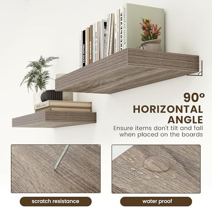 30 Inch Floating Shelves, 12'' Deep Grey Shelves for Wall Set of 2 | Invisible Brackets, Engineered Wood, Mounting Hardware Included, 45LBS, Bathroom, Laundry Room, Kitchen, Living Room - color: Grey, size: 30W x 11.6D x 2H, 2 Pack