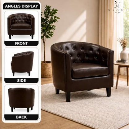 Naomi Home Emma Faux Leather Tufted Barrel Accent Chair - Espresso | Solid wood frame, sturdy legs and easy-clean faux leather create lasting comfort for living room, bedroom or office. - color: Espresso, style: Barrel
