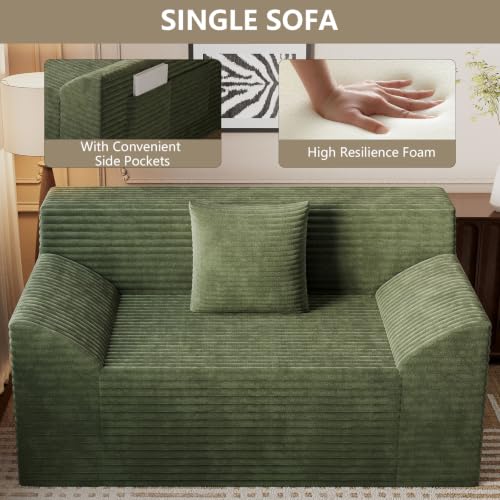 42" Boneless Oversized Chair with Side Pocket, Sofa Small Single Couch in a Box, Deep Seating Boneless Chair for Bedroom Living Room Office Apartment, No Assembly, Green - color: Green, size: 42'' Style 4