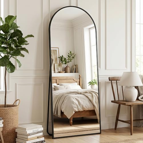 Full Length Mirror, 56"x14" Arched Floor Mirror Freestanding, Floor Standing Full Body Mirror with Stand for Bedroom, Hanging Mounted for Living Room Cloakroom, Black - color: Black, size: 56"L x 14"W