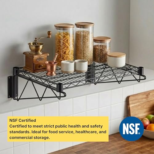 18" x 48" Black Epoxy Wire Wall Mount Shelf - color: Black, size: 18" x 48"