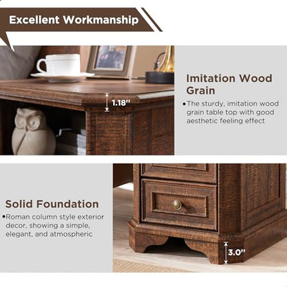 T4TREAM Farmhouse Nightstand with Charging Station, 18" End Table with 2 Drawers, Wood Side Table, Bedside Cabinet for Bedroom, Living Room (Brown) - color: Brown