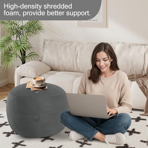 MeMoreCool Round Pouf Ottoman Foot Rest 20x15 Inches, Dark Grey | Dark Grey Round Pouf Footstool, Soft Foam Stuffed Circle Foot Rest for Living Room - color: Striped Dark Grey