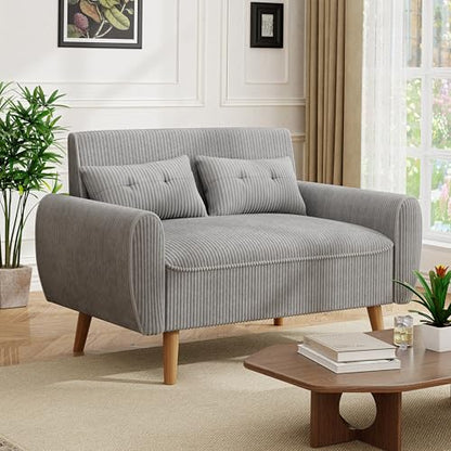 47'' Small Loveseat Sofa, 2 Seat Compact Couch with Tapered Legs, Light Grey Upholstered Furniture, Solid Wood Frame, Comfy Foam Cushion, Easy Assembly for Small Spaces - color: Light Grey