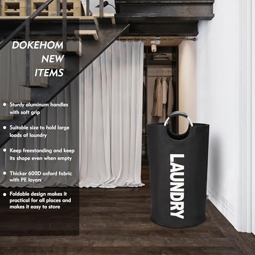 DOKEHOM 125L X-Large Laundry Basket, Collapsible Laundry Bag, Freestanding Tall Clothes Hamper, Foldable Washing Bin (Black) | Freestanding tall washing bin & foldable laundry bag. Extra large clothes storage basket with durable sturdy handles - color: Bl