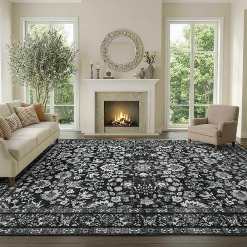 5x7 Ft Area Rugs for Living Room, Soft Non-Slip Machine Washable Rug, Vintage Stain Resistant Carpets for Bedroom Nursery Dining Room Home Decor (Black) - color: F06 Black, size: 5' x 7' (Rectangular)