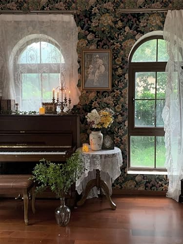 Vintage Wallpaper Peel and Stick Archival Dark Green Floral Wallpaper 17.3"x78.7"Flower Leaf Retro Contact Paper for Bedroom Thicken Waterproof Self Adhesive Wall Paper Removable Vinyl Roll - color: Vintage Brown, size: 17.3" x 78.7"