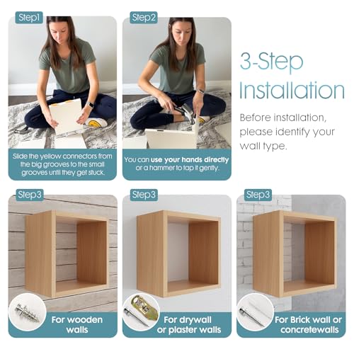 Cube Floating Shelves Set2, Display Shelves Wall Mount 7.75" D x 12.5" W x 12.5" H, (Light Walnut, Square 2 Cubes) - color: Light Walnut, size: Square-Set2
