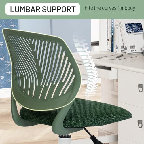 FurnitureR Kids Swivel Desk Chair, Height-Adjustable Armless Study Chair with Fabric Cushion & Ventilated Backrest, Smooth-Rolling Task Chair for Children & Teens, Perfect, Green - color: Green