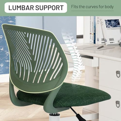 FurnitureR Kids Swivel Desk Chair, Height-Adjustable Armless Study Chair with Fabric Cushion & Ventilated Backrest, Smooth-Rolling Task Chair for Children & Teens, Perfect, Green - color: Green