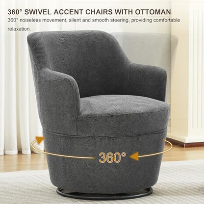 LOULENS Swivel Accent Chair with Storage Ottoman, Dark Gray | Linen, Small, Barrel, Reading Chair, Vanity Chair, Comfy Single Sofa, Armchair, For Living Room, Bedroom - color: Dark Gray