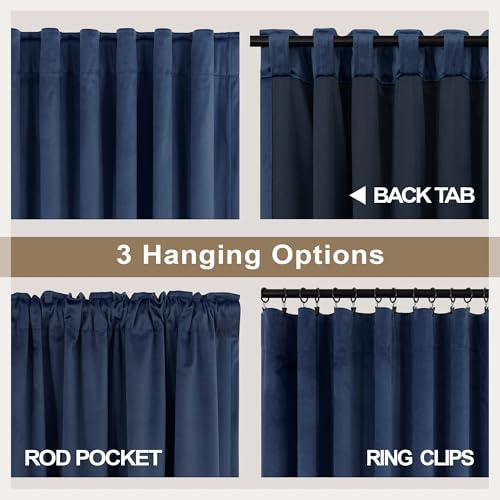 Navy Blue Velvet Curtains 72 Inch Long 2 Panels Moody Vira Thermal Insulated Room Darkening Window Shades Soundproof Dark Out Curtain for Living Room Dining Office Kids Children Boys Bedroom 72 Length - color: Navy Blue, size: 52"W x 72"L (Pack of 2)