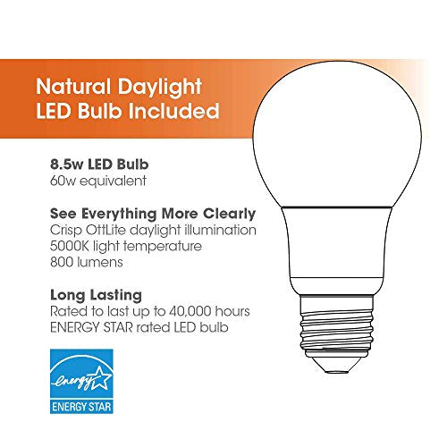 OttLite Archer LED 플로어 램프, 미드센추리 모던, 새틴 황동 마감 | 중세 모던 디자인 | 새틴 황동 마감 | 8.5W LED 전구 포함 | 조절 가능한 쉐이드