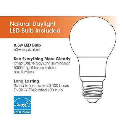 OttLite Archer LED 플로어 램프, 미드센추리 모던, 새틴 황동 마감 | 중세 모던 디자인 | 새틴 황동 마감 | 8.5W LED 전구 포함 | 조절 가능한 쉐이드