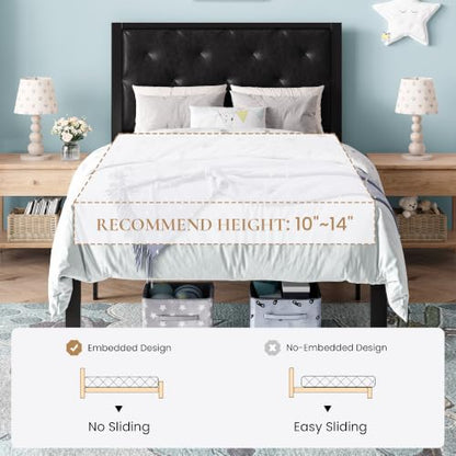 SHA CERLIN Twin Size Metal Bed Frame with PU Tufted Headboard, Black | Modern Design Heavy-Duty Platform Bed, No Box Spring Need, PU Leather Upholstery, Noise Free, Easy Assembly - color: Black, size: Twin