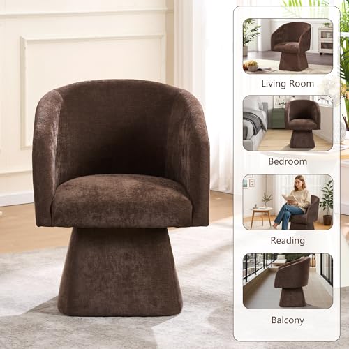 Swivel Modern Accent Chair,Luxury Fabric Upholstered Makeup Chair Comfy Barrel Chair with No Wheels,360°Rotating Vanity Armchair for Living Room Bedroom Office(Brown) - color: Brown, size: Set of 1