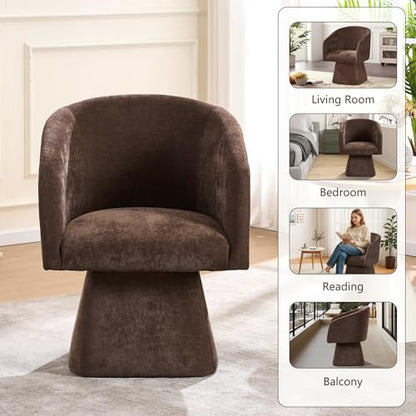 Swivel Modern Accent Chair,Luxury Fabric Upholstered Makeup Chair Comfy Barrel Chair with No Wheels,360°Rotating Vanity Armchair for Living Room Bedroom Office(Brown,Set of 2) - color: Brown, size: Set of 2