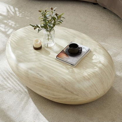 43.3" Oval Concrete Coffee Table, Travertine Style Stone Table | Modern Faux Stone Center Table, Accent Tea Table for Living Room, Drum Fiberglass Coffee Table, No Need Assembly - color: A-43.3" Mars Pattern