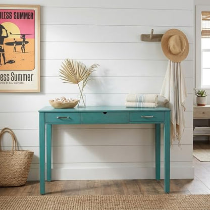 Hives and Honey Parsons Vanity Desk, Lift-Top Mirror, Storage, USB & Power Outlet, 2 Drawers, Smooth Glide, Modern Wood Grain Design, Brushed Chrome Hardware, Makeup & Dressing Table, Turquoise - color: Turquoise