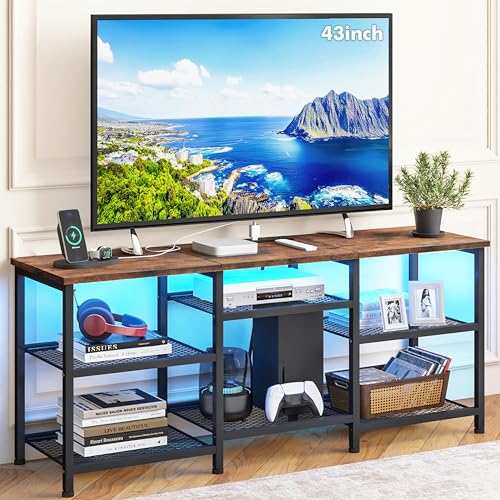 YGEOMER Entertainment Center for TVs Up to 50inch, Rustic Brown | Fits 32/40/43/48in TVs, 11.8in depth, 21.5in height, open shelves, 2 AC outlets,2 USB ports & 1 Type-C, bedroom living room - color: Rustic Brown