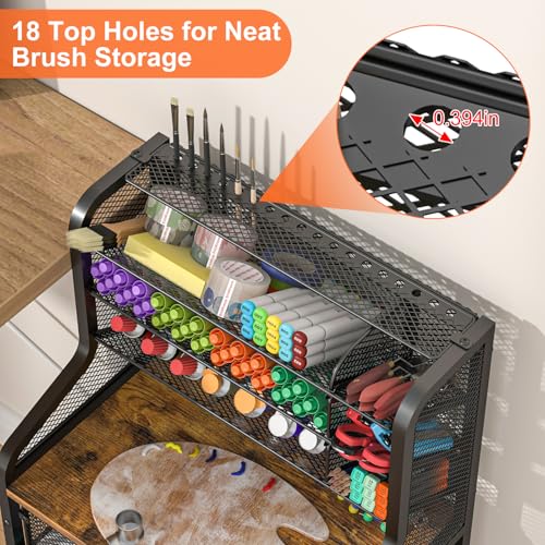 Small Rolling Utility Cart with Drawer, Metal Craft Storage Cart with Lockable Wheel, Versatile Art Organizer with 6 Tiers & Removable Dividers for Drawing Room, Store Paint & Artifact, Patent Pending - size: 3 Tiers