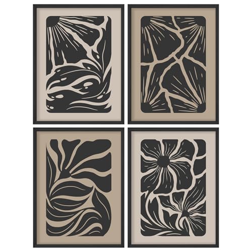SIGNWIN Framed Poster Set Modern Organic Black and Beige Abstract Illustrations Modern Art Decorative Minimalist Multicolor for Bedroom - 11"x14"x4 BLACK - color: AD03-2601-YUK04, size: 11"L x 14"W, style: Black Frame