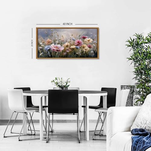 Vintage Wildflower Wall Art Framed Abstract Daisy Wall Decor Floral Picture for Bedroom Nature Flower Painting Canvas Prints Colorful Farmhouse Landscape Poster Cottagecore Artwork Decorations 20x40 - color: Wildflower, size: 20"L x 40"W