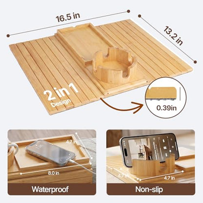 Bamboo Sofa Armrest Tray, Foldable Couch Arm Tray Side Table, 2 in 1 Anti-Falling Armrest Tables Cup Holder for Snacks, Drinks, Beers, Phone, Control, Flexible and Portable, Anti-Slip - color: Bamboo