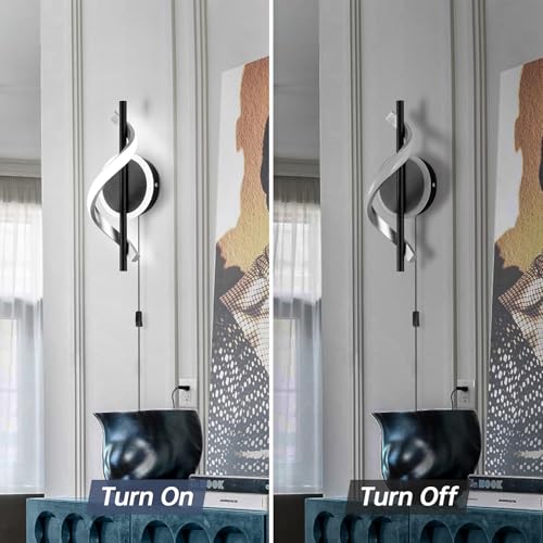 Plug in Wall Sconces Sets of 2, 12W LED Wall Mount Lights, Modern Spiral Wall Lamp, 6000K Cold Modern Light Fixture for Stairs, Living Room, Bedroom, Aisle, Hallway - color: Black-Cool White