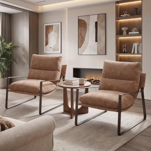 1-Pack Modern Accent Chair, Linen Living Room Chair, Khaki | Comfy Armchairs, Upholstered Lounge Armchair, Removable Seat Cushion, Bronze Metal Frame, For Reading Room, Bedroom, Balcony - color: Khaki-bronze Legs, size: 1PC