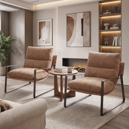 1-Pack Modern Accent Chair, Linen Living Room Chair, Khaki | Comfy Armchairs, Upholstered Lounge Armchair, Removable Seat Cushion, Bronze Metal Frame, For Reading Room, Bedroom, Balcony - color: Khaki-bronze Legs, size: 1PC