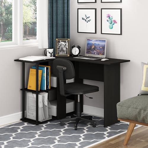 Furinno Abbott L-Shape Computer Desk with Bookshelf, Espresso/Black | Bookshelf, Computer Desk, Office Desk, for Home Office, Bedroom - color: Espresso/Black, style: Plastic Poles