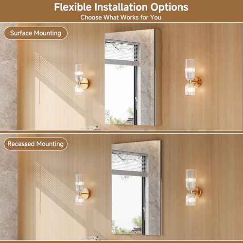24" x 36" Bathroom Medicine Cabinet with Mirror, Recessed or Wall Mount | Medicine Cabinets with Adjustable Glass Shelves, Soft-Closed Hinge, Chrome Aluminum Frame, Reverse Installation - size: 24" x 36"