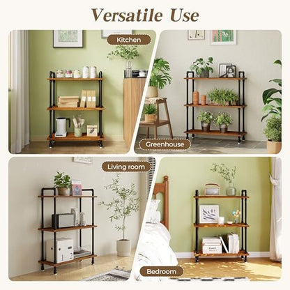 Industrial Bookshelf, Pipe Shelf Bookcase, 3 Tier, 30" Rustic Brown | Solid pine shelves, 30 inch wide, black pipe frame, 35 lbs per shelf, open bookcase for books, plants, office - color: Rustic Brown, size: 30"L × 39"H