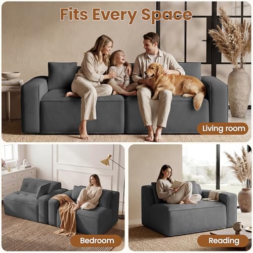 FiveWillowise 100" Cloud Boneless Modular Sectional Sofa,Grey | 2-Seater Loveseat with 24.69"Deep Seat,Floor Couch–Comfy Foam Upholstered Sofa for Living Room,Bedroom,Apartment,Chenille - color: Grey