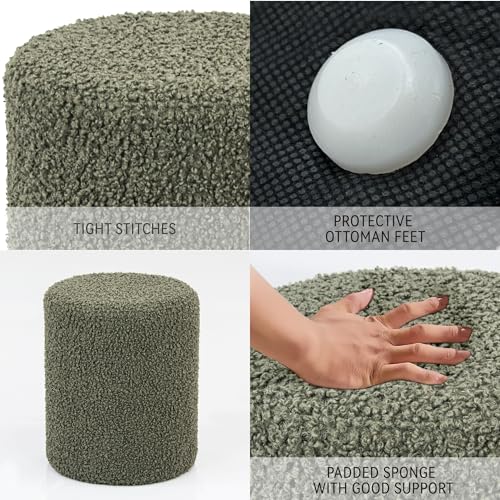 Modern Round Ottoman with Soft Padded Seat, Multifunctional Vanity Stool for Makeup, Upholstered Footrest Stool Ottoman Foot Stool for Living Room, Bedroom - color: Olive Green