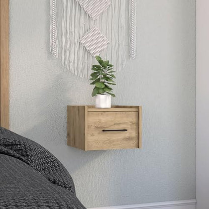 Floating Nightstand Boa End Table Wall Mounted Single Drawer with Handle Macadamia Finish Ideal for Small Bedrooms