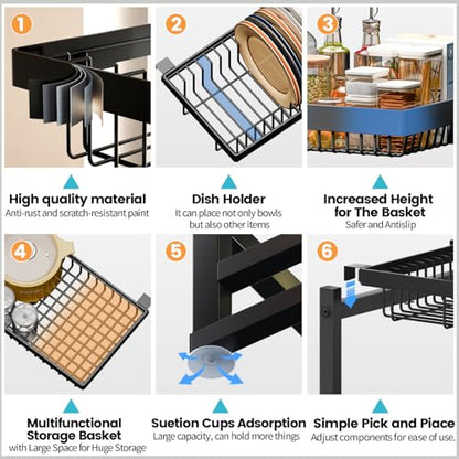 ADBIU Over The Sink Dish Drying Rack (Expandable Height and Length) Snap-On Design 2 Tier Large Dish Rack 31-39.4L x 12W x 34-38H inches - color: Black, size: 31 - 39.4L x 12W x 34 - 38H (inches)