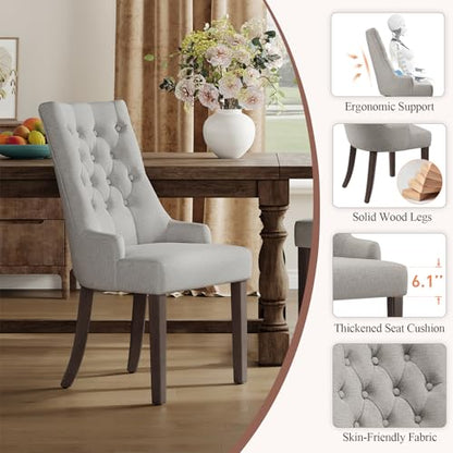 COLAMY Fabric Side Dining Chairs Set of 6, Wingback Upholstered Dining Room Chairs with Tufted Button, Living Room Chairs for Home Kitchen, Light Grey - color: Light Grey, size: Set of 6