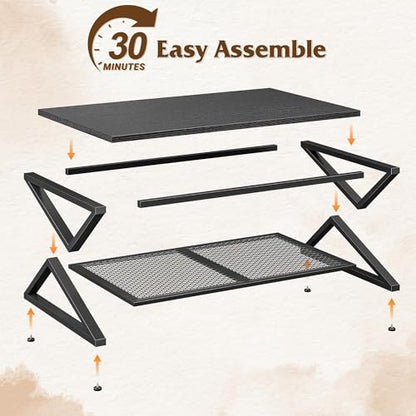 EnHomee Coffee Table, Storage & Shelf, X-Frame Stability, Black Oak | Families, Wood & Metal, Holds Magazines & Drinks, Modern Design, Living Room, 47.2“ - color: Black Oak, size: 47.2 Inch